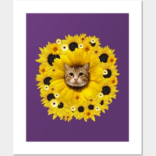 Sunflower Kitty With Many Yellow Flowers Surrounding Posters and Art